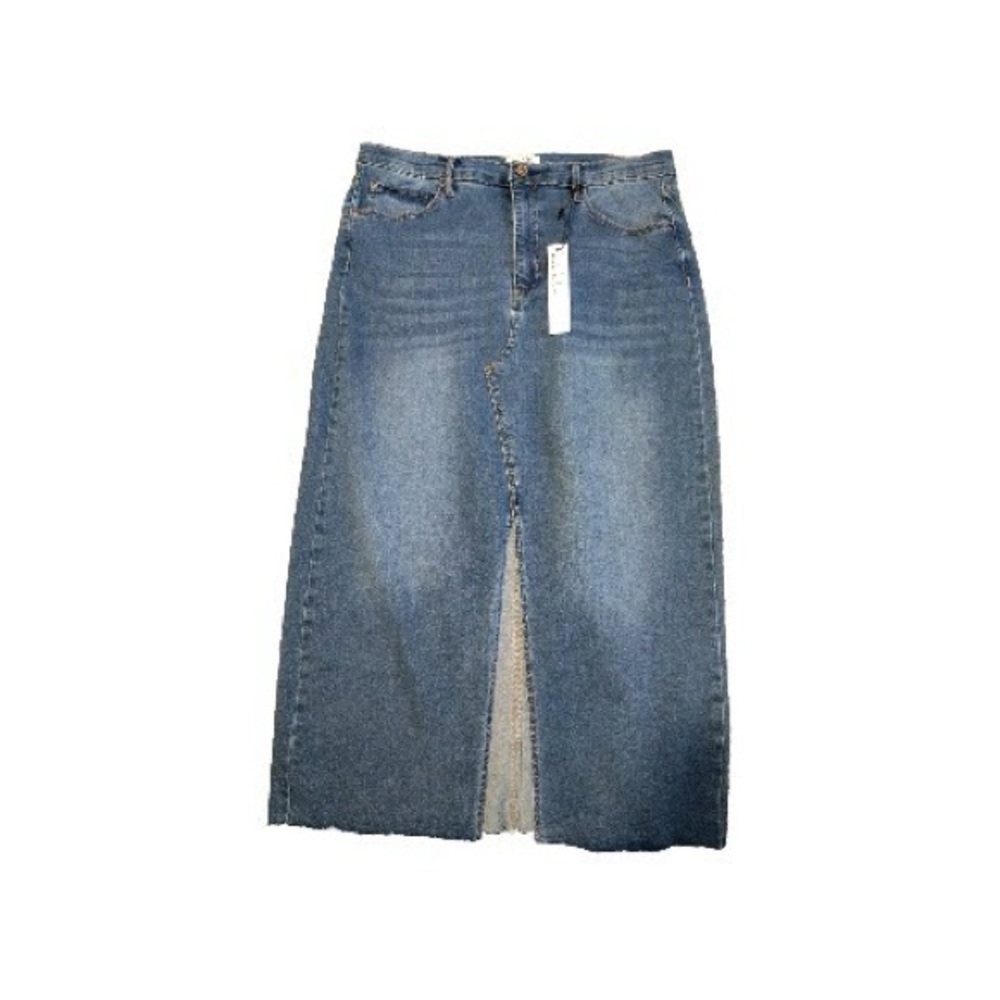 Nicole Miller Maxi Skirt Woman's Size 10 - Stretch Blue Front Slit Denim